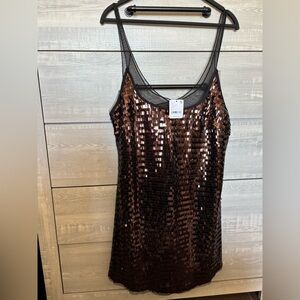 Free People Copper Brown Sequin Slip Dress